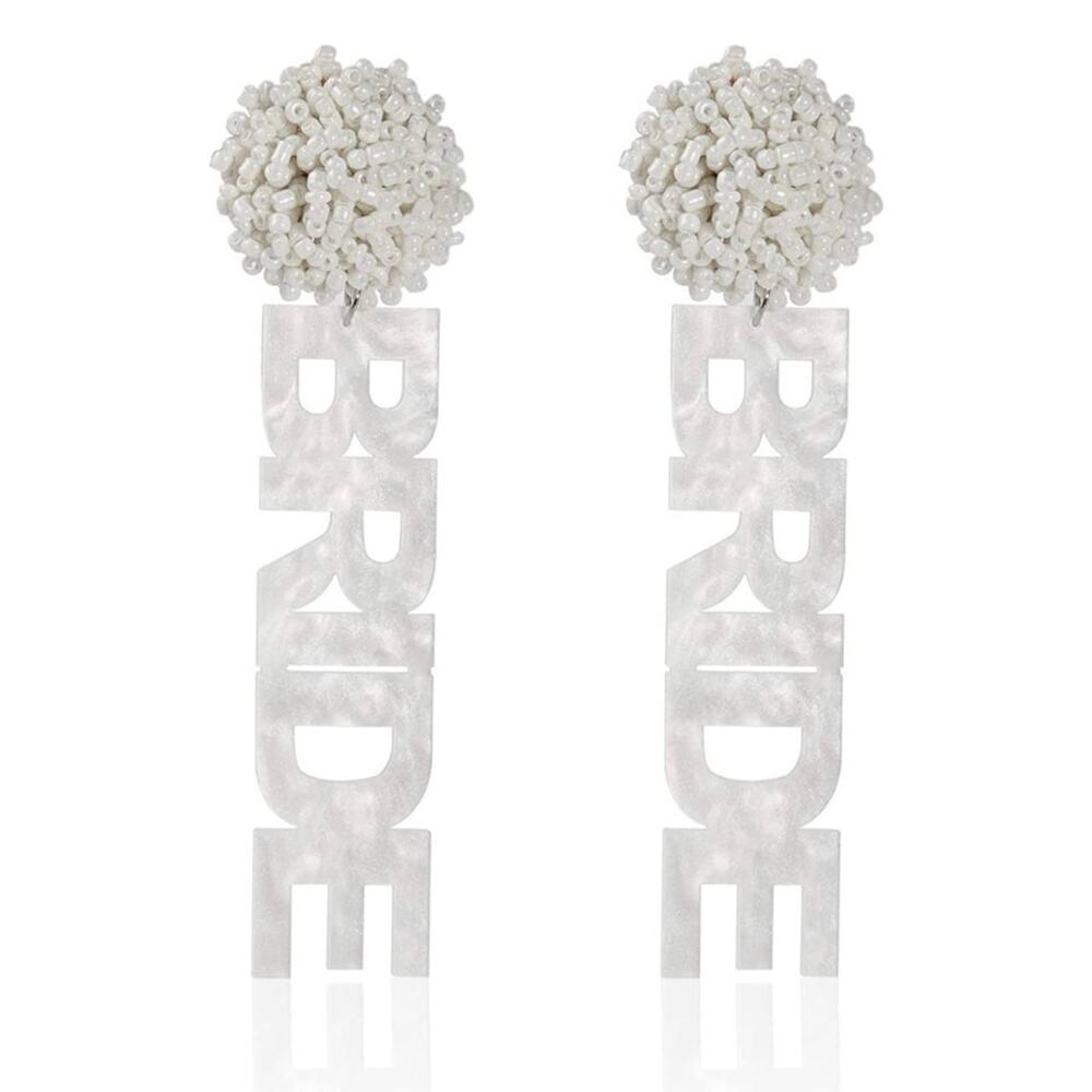 Beaded Bride Acrylic Drop Earrings